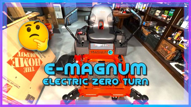 Video thumbnail of the Bad Boy E-Magnum zero turn lawn mower.