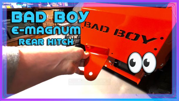 Video thumbnail of the Bad Boy E-Magnum electric zero turn lawn mower rear trailer hitch install.